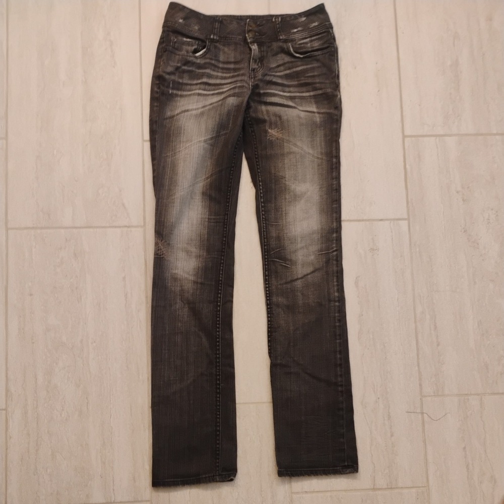 London Jeans Womens Distressed Skinny Jeans Size 4 Gray Black Wash Stretch Y2K